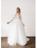 Beaded Long Sleeves Ivory Eyelash Lace Tulle Timeless Wedding Dress